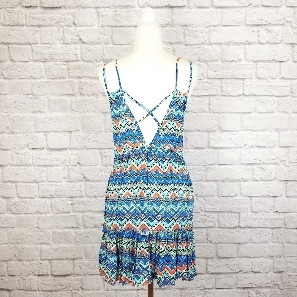 Umgee multi color v neck strappy back fit and flare dress women's size L NWT - Picture 7 of 8